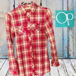OP Pink Plaid Button Up Flannel Top